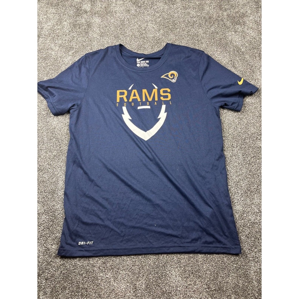 The Nike Tee T-Shirt Mens Large Dri-Fit Angeles Rams Football Logo Navy Blue